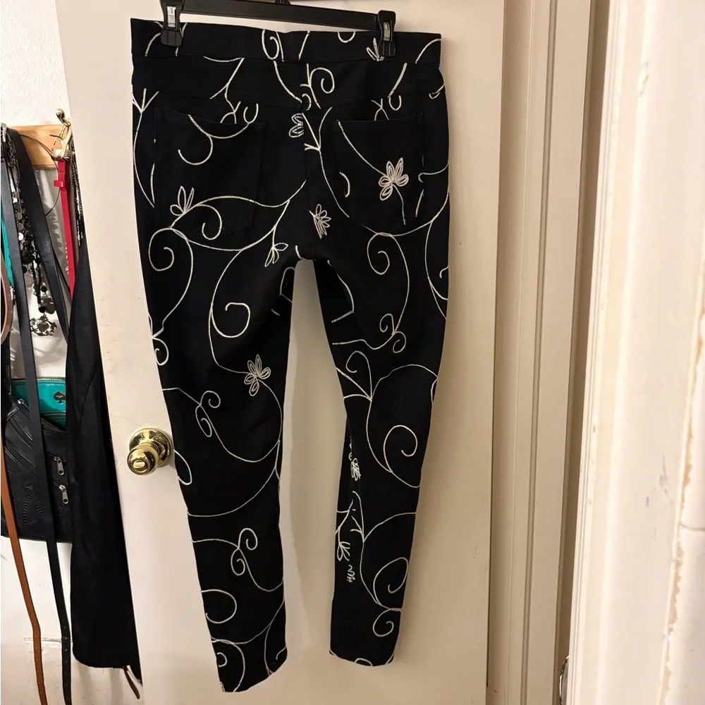 HUE Black and White Embroidered Pants - Picture 2 of 5